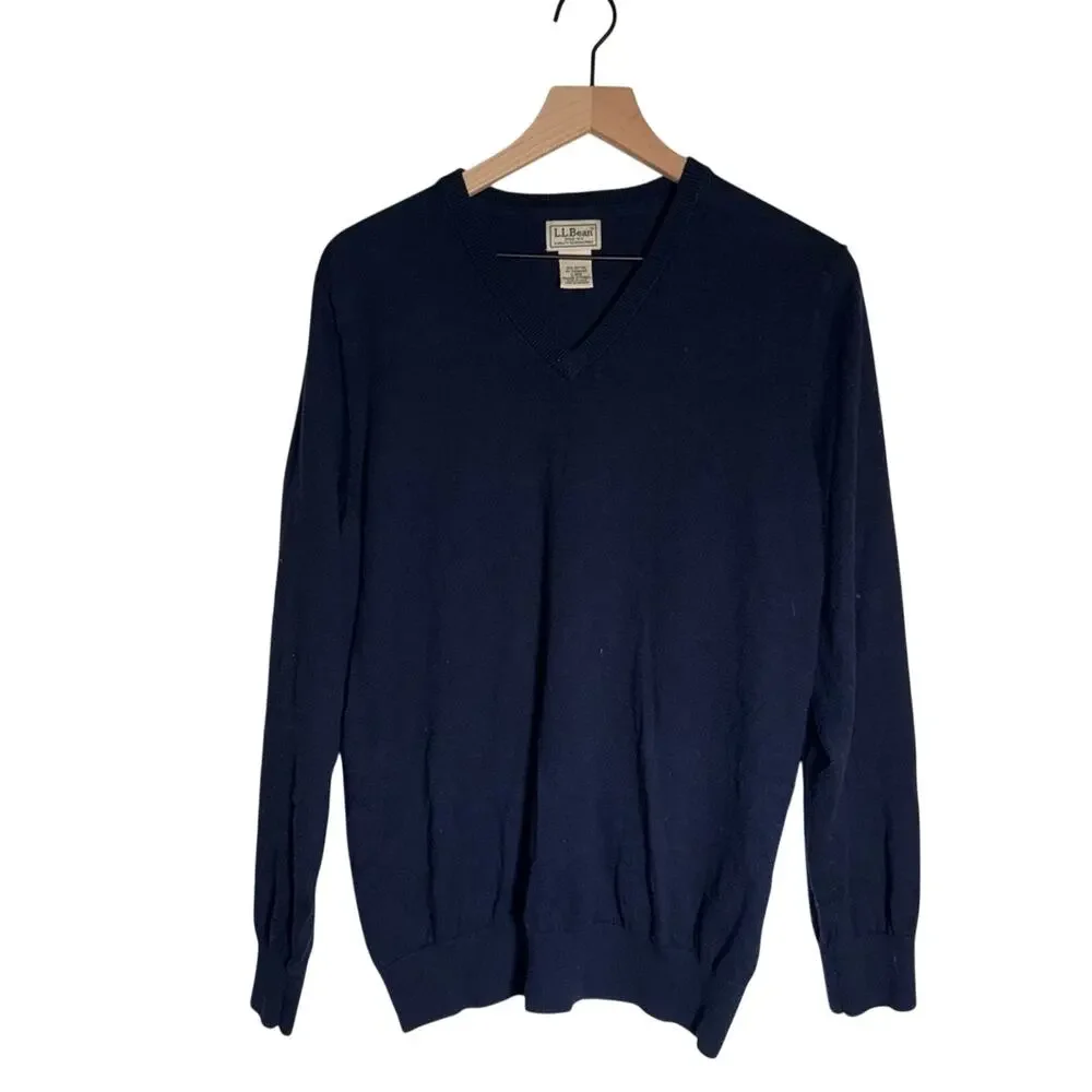 VINTAGE L.L. BEAN classic east coast 90s cashmere blend preppy v neck sweater L